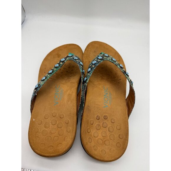 Vionic Floriana Embellished Sandals Womens 9 Snake Turquoise Jewel Flip Flop - Picture 6 of 9